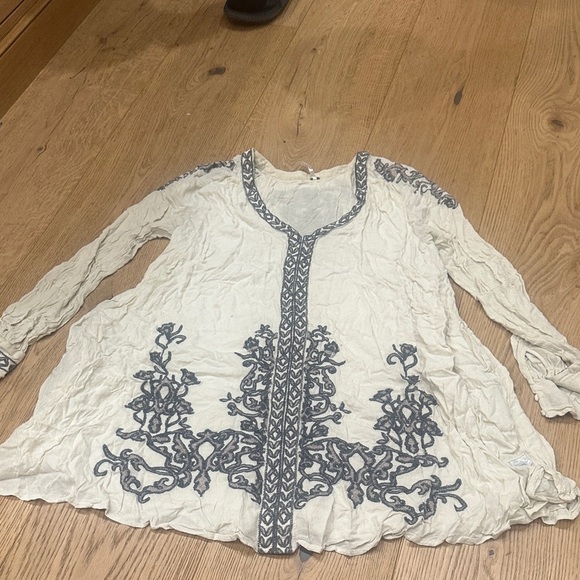 FREE PEOPLE Peasant Hearts in Heaven Embroidered Mini Dress Ivory Gray L - Picture 2 of 6